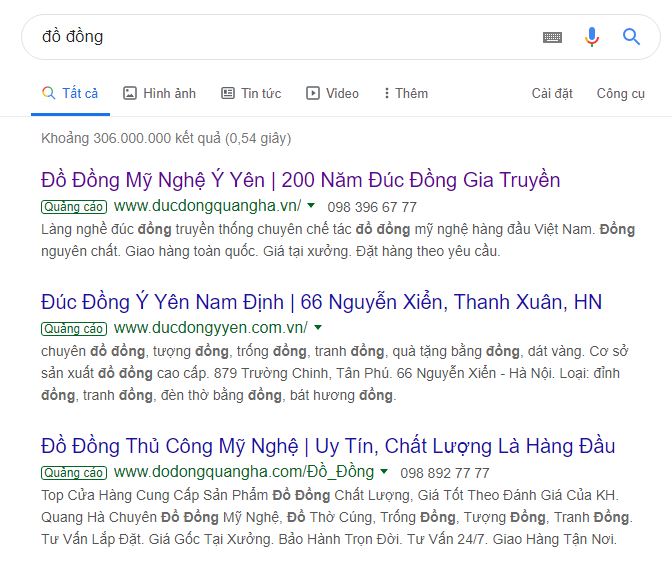 Quảng cáo google ads đồ đồng